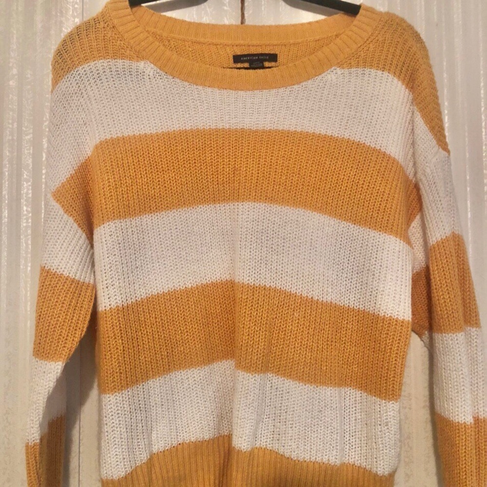 American Eagle Striped Yellow Sweater